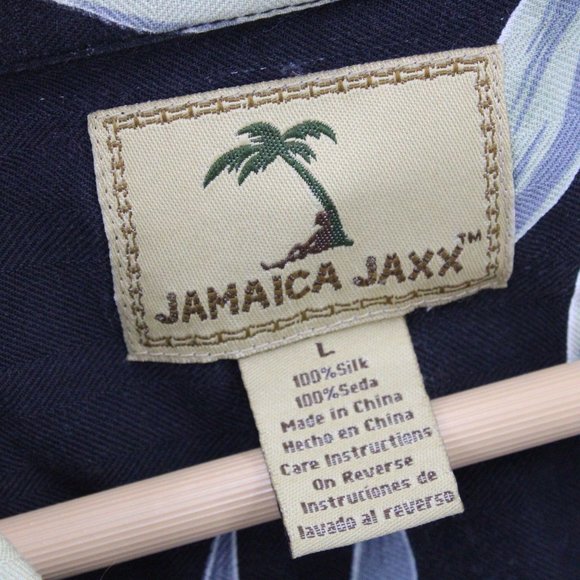 Jamaica Jaxx Hawaiian Silk Shirt Mens Black Button Down Floral Short Sleeve Sz L - Picture 6 of 9
